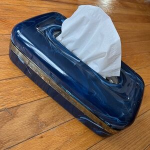 Vintage 90s Navy Blue Marbelled Plastic Tissue Box Cover